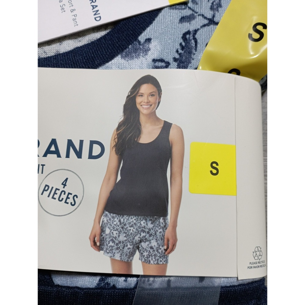 Lucky Brand Pajama Set Womens Small Blue Floral *4 PC* Tee/Tank/Short/Pant - Picture 4 of 6